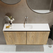 MONDIAZ TURE Kit lave-mains - 100x23x50cm - 0 trous de robinet - 2 portes - chêne blanchi mat - Lavabo centré - Solid Surface Blanc SW475138