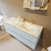 Mondiaz VICA-DLUX Ensemble de meuble de salle de bain - 130cm - meuble sous-vasque argile - 4 tiroirs - lavabo encastré nuage droite - 1 trou de robinet - version haute de 60cm - glace SW1088216