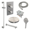 BRAUER Stripe Douche de tête thermostatique encastrable - 3 voies - rectangulaire - SET 22 - pomme de douche 25 cm - bras mural droit - douchette 3 positions - flexible de douche - barre coulissante intégrée - couleur inox brossé PVD SW1435264