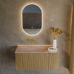 MONDIAZ KURVE-DLUX meuble de salle de bains 95cm courbe droite couleur Dusk avec 1 tiroir et 1 porte. Vasque BIG SMALL gauche sans trou de robinetterie Saba. SW1433324