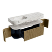 MONDIAZ THOR-DLUX 140cm meuble de salle de bains arrondi gauche + droite couleur Dusk avec 1 tiroir et 2 portes. Vasque suspendue CLOUD gauche 1 trou de robinet couleur Glace. SW1464207