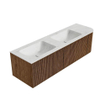 MONDIAZ KURVE-DLUX 155cm Meuble salle de bain avec module 25 D - couleur Walnut - 2 tiroirs - 1 porte - vasque LEAF double / gauche - sans trou de robinet - couleur Opalo SW1137664