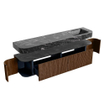 MONDIAZ THOR-DLUX 200cm badmeubel ronding links + rechts kleur Walnut met 2 lades en 2 deuren. Vrijhangende wastafel CLOUD Rechts zonder kraangat kleur Lava. SW1467003