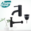 FugaFlow Eccelente Sobrado Badkamer Wastafelkraanset - lage wastafelkraan - always open plug - design sifon - Mat zwart - Black Friday - SW1124147