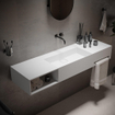 Ideavit Lavabo - 140x40x20cm - solid surface - angles intérieurs arrondis - porte-serviettes à droite - compartiment de rangement à gauche - cache-bonde carré - solid surface - blanc mat SW1220459