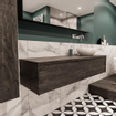 MONDIAZ LUSH Ensemble de meuble salle de bain - 150cm - 1 tiroir - lavabo BARCO - vasque à droite - 0 trous de robinet - marron foncé SW409609