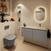 MONDIAZ TURE-DLUX meuble WC 120cm Smoke. EDEN lavabo Ostra position droite. Sans trou de robinet. SW1105130