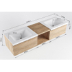 Mondiaz BUKLA Ensemble de meuble salle de bain - 160x45x34cm - 0 trous de robinet - 2 lavabos solid surface - Talc - sans poignée - 2 tiroirs - Mélamine - Marron foncé SW705082