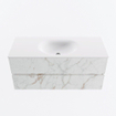 Mondiaz VICA ensemble de meuble de salle de bain - 110cm - meuble sous-vasque carrara - 2 tiroirs - lavabo moon milieu - 1 trou de robinet - version haute de 60cm - talc SW1083457