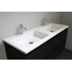 Basic Bella Meuble salle de bains avec lavabo acrylique Blanc avec armoire toilette 2 portes gris 120x55x46cm 2 trous de robinet Noir mat SW491938