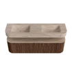 MONDIAZ THOR-DLUX 160cm badmeubel ronding links + rechts kleur Walnut met 1 lade en 2 deuren. Vrijhangende wastafel CLOUD Dubbel 2 kraangaten kleur Saba. SW1465380
