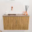 Mondiaz JOYA-DLUX 70cm toiletmeubel - kleur Oak - Wastafel FAYE positie Links Zonder kraangat kleur Arena. SW1423850