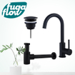 FugaFlow Eccelente Sobrado Badkamer Wastafelkraanset - hoge wastafelkraan - draaibare uitloop - always open plug - verlaagde design sifon - Mat zwart SW1124203