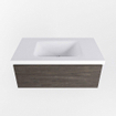 Mondiaz BUKLA Ensemble de meuble salle de bain - 80x45x34cm - 1 trou de robinet - lavabo centré - solid surface - Talc - sans poignée - 1 tiroir - Mélamine - Marron foncé SW704855