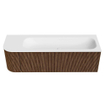 MONDIAZ KURVE 145cm Meuble salle de bain avec module 25 G - couleur Walnut - 1 tiroir - 1 porte - vasque BIG LARGE droite - sans trous de robinet - Talc SW1138321