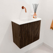 Mondiaz JOYA 51.6cm toiletmeubel - ronding rechts kleur Walnut - Wastafel FAYE positie Links Zonder kraangat kleur Talc. SW1421269