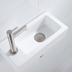 FugaFlow Eccelente Pietra Ensemble de fontaine - 37,5x18,5x9cm - céramique - trou de robinet à gauche - robinet de fontaine en inox brossé - bouchon de vidange - siphon abaissé - Blanc brillant SW1469031