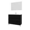 Saniclass Chaci PLUS Ensemble meuble de salle de bains - 100x86x46cm - lavabo en céramique blanc - 1 vasque ovale - 1 trou de robinet - 3 tiroirs - miroir rectangulaire - noir mat SW926299