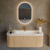 MONDIAZ KURVE 120cm Meuble salle de bain avec module 25 G et D - couleur Oak - 1 tiroir - 2 portes - vasque BIG SMALL centre - 1 trou de robinet - Talc SW1138182