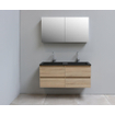 Basic Bella Meuble salle de bains avec lavabo acrylique Noir avec armoire toilette 2 portes gris 120x55x46cm 2 trous de robinet Chêne SW491927