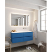 ENSEMBLE DE MEUBLE MONDIAZ VICA - 120cm - 4 tiroirs - lavabo Cloud à droite - 0 trous de robinet - solid surface jeans SW410934