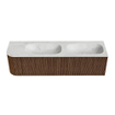 MONDIAZ KURVE-DLUX 165cm Meuble salle de bain avec module 25 G - couleur Walnut - 2 tiroirs - 1 porte - vasque STOR SMALL double / droite - sans trou de robinet - couleur Opalo SW1137666