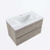 Mondiaz VICA ensemble de meuble de salle de bain - 80cm - meuble sous-vasque marron clair gris - 2 tiroirs - lavabo denia milieu - 1 trou de robinet - version haute 60cm - blanc brillant SW1080304