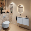 MONDIAZ TURE-DLUX Meuble toilette - 80cm - Clay - EDEN - vasque Glace - position gauche - sans trou de robinet SW1103238