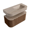 MONDIAZ THOR-DLUX 100cm badmeubel ronding links + rechts kleur Walnut met 1 lade en 2 deuren. Vrijhangende wastafel CLOUD Rechts 1 kraangat kleur Saba. SW1467561