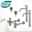 FugaFlow Eccelente Sobrado Slim Kit robinet lavabo - pour double vasque - robinet rehaussé - bonde clic clac - siphon design bas - PVD SW1124125