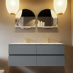 MONDIAZ VICA-DLUX Ensemble meuble de salle de bains - 130cm - meuble bas plata - 4 tiroirs - lavabo encastré cloud double - 2 trous de robinet - version haute 60cm - glace SW1088384
