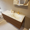 Mondiaz VICA-DLUX Ensemble de meuble de salle de bain - 120cm - meuble sous-vasque repos - 4 tiroirs - lavabo encastrée cloud droite - 1 trou de robinet - version haute de 60cm - glace SW1088051