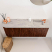Mondiaz JOYA-DLUX Meuble de salle de bains 101,6cm - arrondi gauche couleur Ruby - Vasque FAYE position Droite 1 trou de robinet couleur Glace SW1423568
