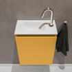 MONDIAZ TURE Kit lave-mains - 40x23x50cm - 1 trou de robinet - 1 porte - ocre mat - Lavabo à gauche - Solid Surface Blanc SW475032