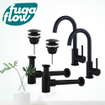 FugaFlow Eccelente Sobrado Kit robinet lavabo - pour double vasque - robinet haut - bec rotatif - bonde clic clac - siphon design bas - Noir mat SW1124219