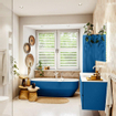 Mondiaz VICA ensemble de meuble de salle de bain - 150cm - meuble sous-vasque jeans - 2 tiroirs - lavabo moon milieu - 1 trou de robinet - couleur talc - miroir LED - version XL 60cm de haut SW1092176