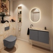 MONDIAZ TURE-DLUX Meuble toilette - 80cm - Dark Grey - EDEN - vasque Frappe - position gauche - 1 trou de robinet SW1102726