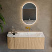 MONDIAZ KURVE-DLUX meuble de salle de bains 115cm avec module 25 L couleur chêne avec 1 tiroir et 1 porte. Lavabo BIG SMALL à droite sans trou de robinet couleur Glace. SW1137918