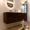 Mondiaz CIRO-DLUX Meuble de salle de bains - 160x45x50cm - Plan vasque solid surface Lava - 1 lavabo à gauche - sans trous de robinet - 4 tiroirs - Noyer SW1530231