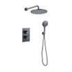 Fortifura Calvi Ensemble de douche pluie encastrable - thermostatique - bras mural - pommeau 25cm - douchette ronde - flexible lisse - Gunmetal SW1233151