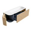 MONDIAZ KURVE 125cm Meuble salle de bain avec module 25 G - couleur Oak - 1 tiroir - 1 porte - vasque BIG MEDIUM droite - 1 trou de robinet - Talc SW1138187