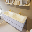 Mondiaz VICA-DLUX ensemble de meuble de salle de bain - 130cm - meuble sous-vasque cale - 4 tiroirs - lavabo encastré cloud double - 2 trous de robinet - version haute de 60cm - opalo SW1086378