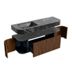 MONDIAZ THOR-DLUX 140cm meuble de salle de bains arrondi gauche + droite couleur Walnut avec 1 tiroir et 2 portes. Vasque suspendue CLOUD gauche 1 trou de robinet couleur Lava. SW1463971