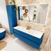 Mondiaz VICA ensemble de meuble de salle de bain - 140cm - meuble sous-vasque jeans - 2 tiroirs - lavabo moon double - sans trous de robinet - couleur talc - miroir LED - version XL 60cm de haut SW1092158