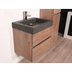 BRAUER Natural Wood Set de meubles 80cm modèle suspendu Grey Oak avec lavabo en pierre naturelle Black Spirit 1 trou pour robinetterie sans miroir SW9156