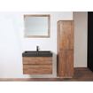 Saniclass Natural Wood Meuble salle de bain avec miroir 80cm suspendu Grey Oak avec vasque en pierre naturelle Black Spirit 1 trou pour robinetterie SW8950