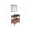 Saniclass Natural Wood Meuble avec miroir 80cm Grey Oak avec vasque en pierre naturelle Black Spirit 1 trou pour robinetterie SW8954