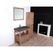 Saniclass Natural Wood Meuble avec miroir 80cm Grey Oak avec vasque en pierre naturelle Black Spirit 1 trou pour robinetterie SW8954