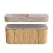 MONDIAZ THOR-DLUX 110cm badmeubel ronding links + rechts kleur Oak met 1 lade en 2 deuren. Vrijhangende wastafel CLOUD Links 1 kraangat kleur Saba. SW1462992