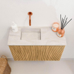 Mondiaz JOYA-DLUX 60cm toiletmeubel - kleur Oak - Wastafel FAYE positie Links Zonder kraangat kleur Ostra. SW1422189
